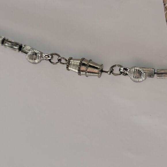 Sterling Silver Textured Ribbed Barrel Bead Clasp Necklace Fashion Jewelry - Picture 7 of 12